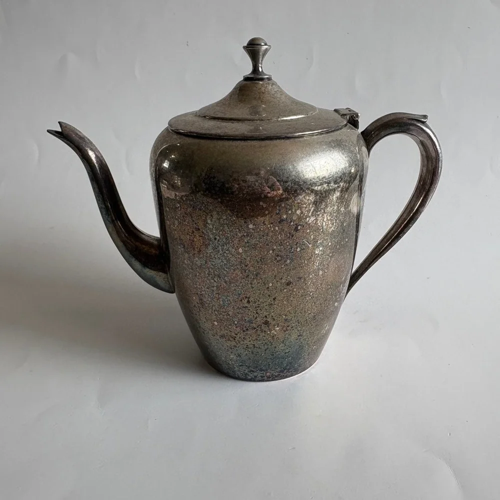 Modern Silver Vintage Silver on Copper Teapot with Hinged Lid‎ Patina Decor 8